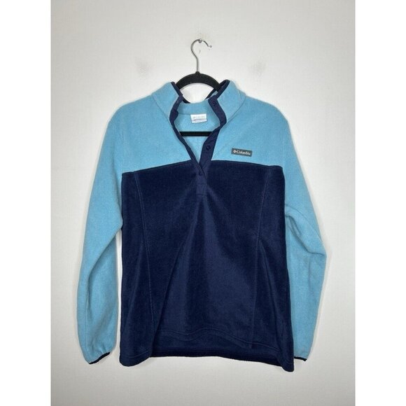 Columbia Womens Fleece Pullover Blue 1/4 Button Long Sleeve Size Large - Picture 1 of 11